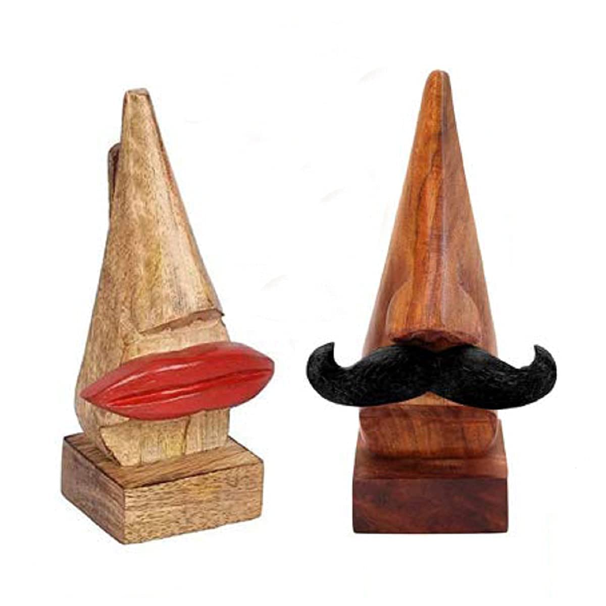 Craftland Rosewood Wooden Brown Handcrafted Nose Shaped Goggle Spectacle/Specs Eyeglass Holder Stand with Black Moustache (Black Moutche n Red Lips)