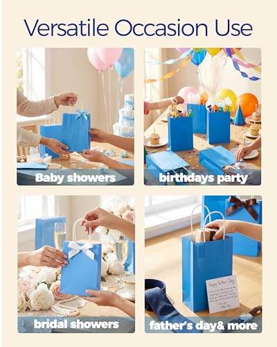 Image of SUNCOLOR 24-Pack Blue Gift Bags with Handles, 8 inch Goodie Bags for Party Favors, Baby Showers, Birthdays