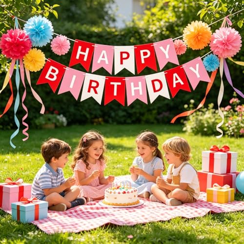 Image of Happy Birthday Banner Birthday Party Supplies (Red 3)