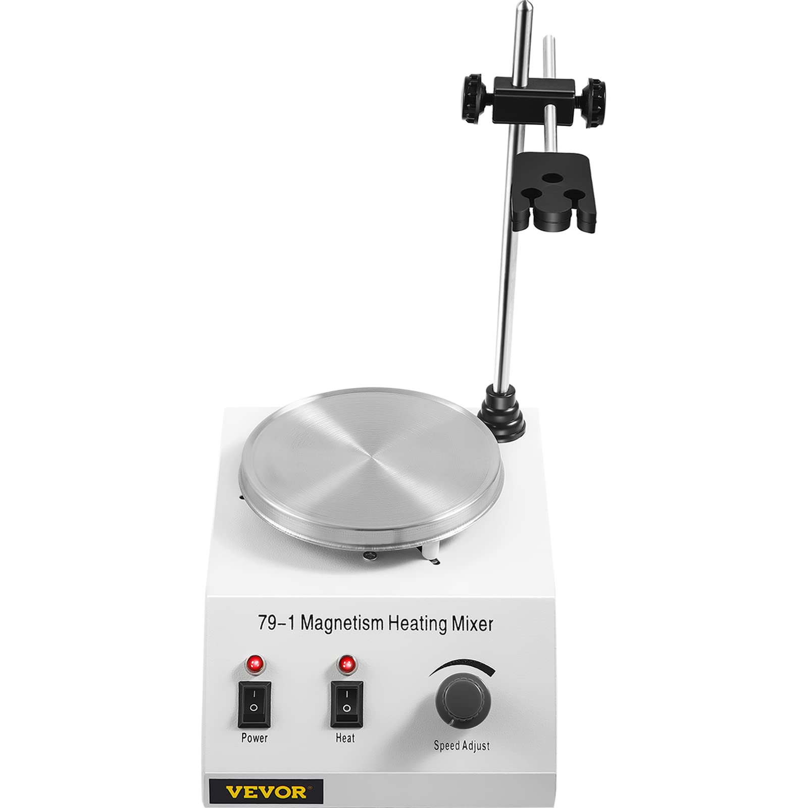 VEVOR Magnetrührer Heizplatte, 250 W 70℃ Heizung Heizplatte mit Magnetrührer 0-1600 RPM einstellbar 1 L Labor Magnetrührer Mixer mit Standfuß, Rührstab Laborgeräte