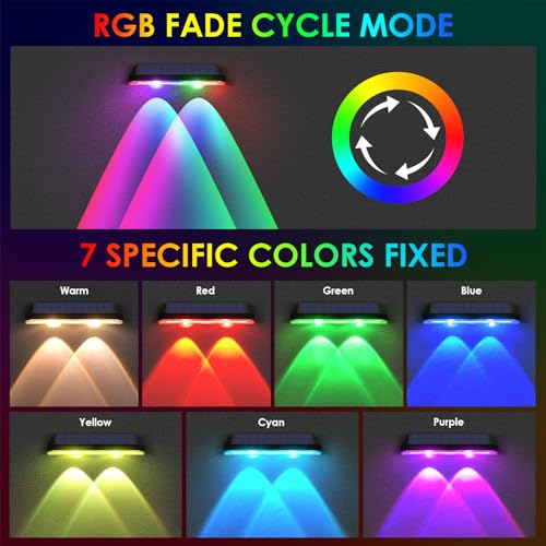 Solar Fence Lights Outdoor, 2PK RGB Solar Lights for Outside Backyard, Patio, Deck Fence, Stair Handrail, Pool and Wall