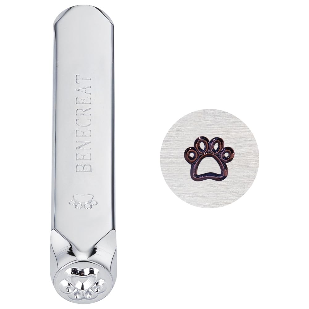 BENECREAT 6mm 1/4" Paws Metal Design Stamps Punch Stamping Tool - Electroplated Hard Carbon Steel Tools to Stamp Punch Metal, Jewelry, Wood