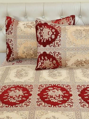 Image of Luxury Velvet Bedsheet - King Size Luxury Bed Sheet - Ultra Soft, Cozy & Warm Bedding for Bedroom - Hypoallergenic & Elegant Velvet Texture (Check Mate MEHROON BAZE, Velvet Bedsheet)