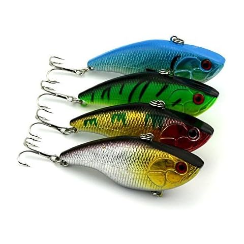 LENPABY 4PCS Sinking Rattling Wiggler VIB Lipless Crankbaits Hard Fishing Lures Wobbler for Sea Bass & Trout 7.5cm/2.95"/14.6g Cover