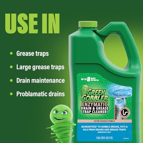 Green Gobbler ENZYMES for Grease Trap & Sewer - Controls Foul Odors & Breaks down Grease, Paper, Fat & Oil in Sewer Lines, Septic Tanks & Grease Traps (4 Gallon Case)