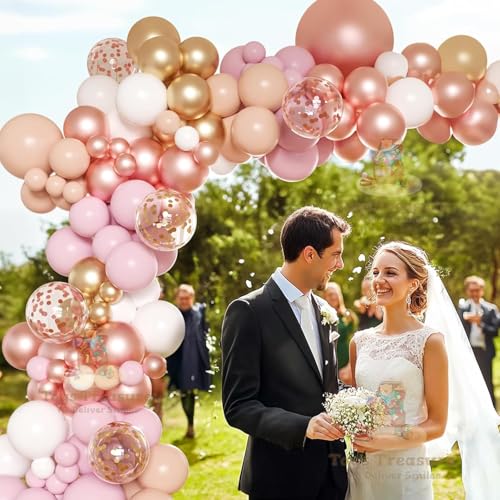 Image of Rose Gold Pink Birthday Decorations 104Pc Party Kit with Balloons, Happy Birthday Banner (Card) & White Accents for Girls Birthday Party Supplies (Pink Rose Gold)
