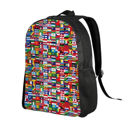 Bzhjun World Flags 3d Print Laptop Backpack Lightweight College Bookbag Travel Casual Daypack 17 In