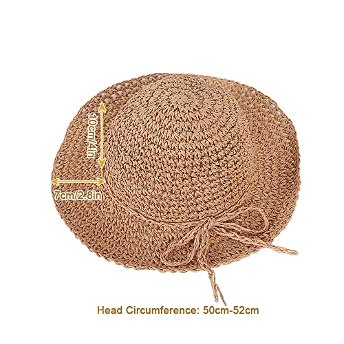 Kids Summer Straw Hat Handmade Bowknot Beach Sun Protection Hats for Girls Khaki2