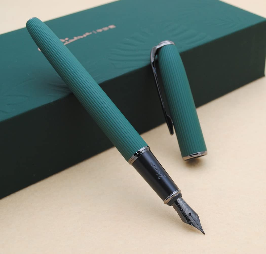 czxwyst Picasso 916 Metall-Füllfederhalter, Natural Series Stripe Ink Pen mit Tintenkonverter und Geschenketui, Iridium Extra Feine Spitze (EF-Feder 0,38 mm, Grün)