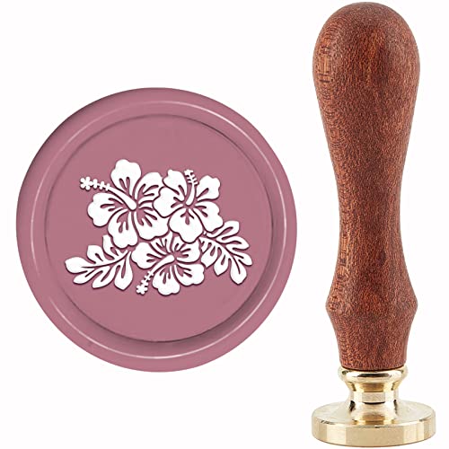 CRASPIRE Flower Wax Seal Stamp Hibiscus Wax Stamp 30mm/1.18inch Removable Brass Head Sealing Stamp with Wooden Handle for Invitation Envelope Cards Gift Scrapbooking