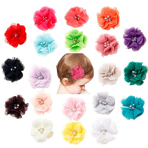 Prohouse 20 Colors 2.4" Baby Girl Boutique Hair Flowers Snap Clips Wrapped Fabric Ribbon Barrettes Hair Pins For Kids Toddlers Girls Teens