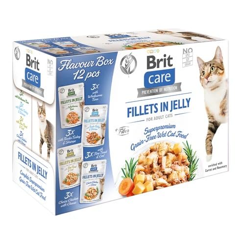 Brit Care Fillets in Jelly Flavour Box - Comida húmeda para Gatos, sin Cereales, 12 Unidades