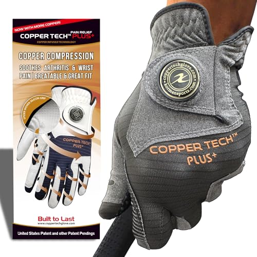 Copper Tech Men’s Golf Gloves - Joint Support for Golfers with Copper Compression - 100% AAA Synthetic Leather - Built for Comfort & Joint-Friendly - Golf Gloves Men Both Handed Golfers (2nd Gen)