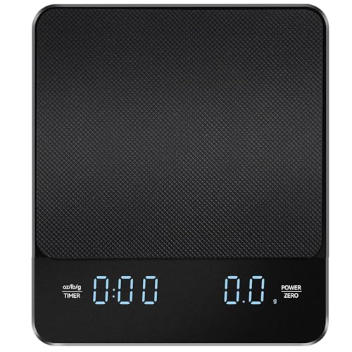 VOKFLYA High-Precision Coffee Scale with Timer, 0.1g Accurate Mini Espresso Scale with Silicone Mat, Rechargeable Digital Kitchen Scale for Espresso and Pour-Over Brewing, LCD Display