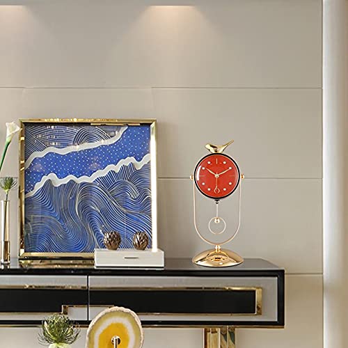 Reloj de mesa con diseño de pájaro y péndulo de lujo para sala 4
