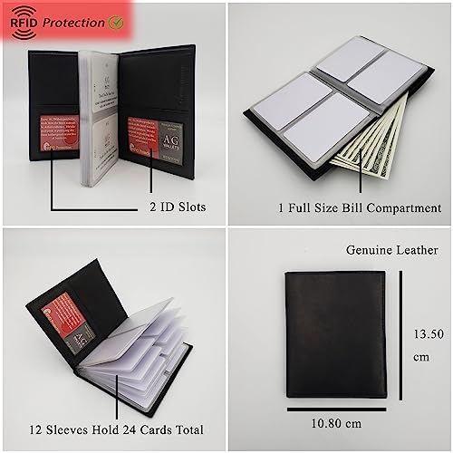 Image of Men's Hipster Wallet, Up to 24 Cards, Leather Bifold Organizer, Brown | 12 Built-In Card & Photo Sleeves | Flip-Through Organization | 2 ID Windows | Full-Length Bill Compartment | RFID Blocking