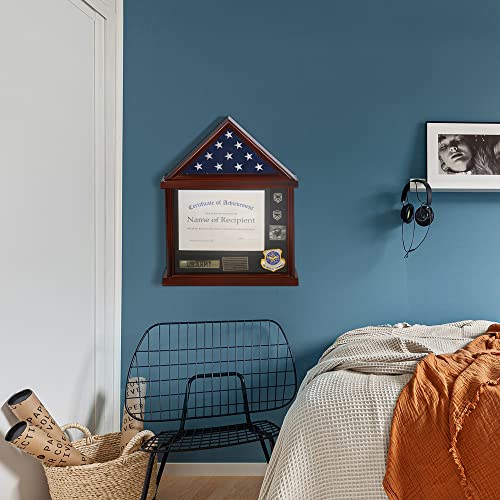Not For A Burial/Memorial Flag, Flag Display Case Military Shadow Box With Certificate Frame Fits Folded American Flag 3 X 5 Ft Or 13.5" W X 6.75" H Folded, Home And Office Wall Mount Or Stand #TOP4