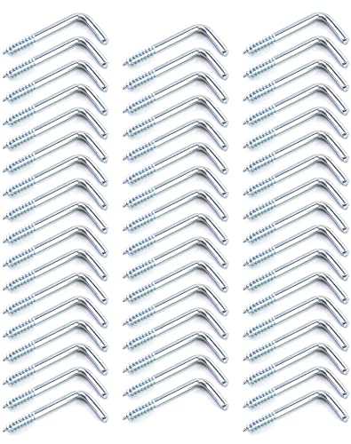 QWORK® - Ganchos de tornillo de acero al carbono, alcayatas pared en forma de L, 34mm x 15mm, 50 piezas