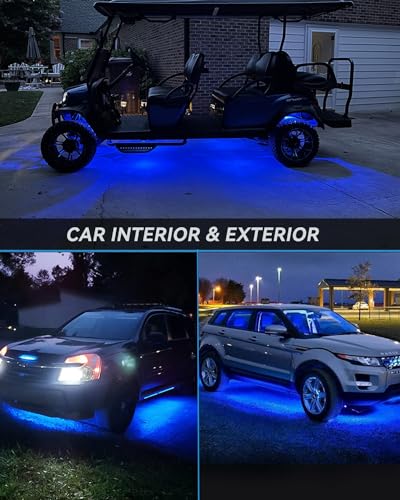 Image of Keiurot Car Led Strip Lights 24 inch Connectable Blue Led Light Strip for Cars Boat Marine Golf Cart Trucks Waterproof 12V Led Light Strip, 4Pack