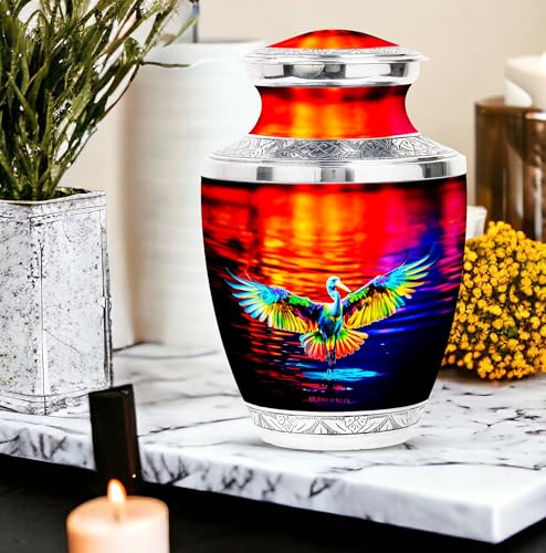 Image of Egret Urn Ashes Personalized - Burial Urn for Mom & Dad - Unique Cremation Urns for Women - Large Funeral Urn - Customized Urns for Human Ashes Adult Male - 10 Inch Large with Velvet Bag