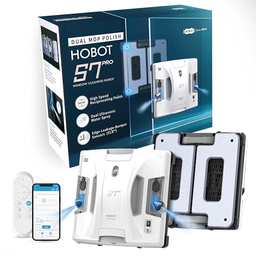 HOBOT S7 Pro Window Cleaning Robot | Dual Mop Polish Hand Wiping Technology, 15nm Ultrasonic Spray, 4800Pa Suction | Automatic Window Washer Robot for Framed/Frameless Glass, Indoor & Outdoor Use