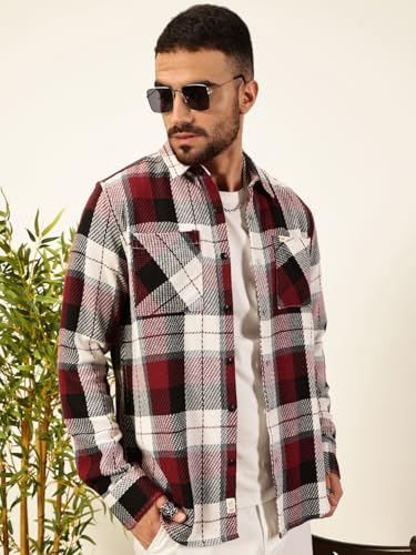 Image of Thomas Scott Men's | Checks | Full Sleeve | Oversized Fit | 100% Cotton | Button Down | Single Pocket | Casual Shirt