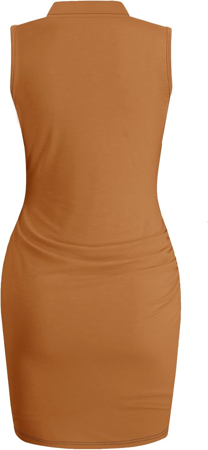 AUXDIO Women Summer Bodycon Dresses Casual V Neck Tank Sleeveless Ruched Wrap 2026 Party Club Mini Dress - Image 6