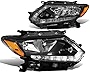 [Halogen Model] LED DRL Headlight Lamps Compatible with Nissan Rogue 2014-2016, Driver and Passenger Side, Black Housing Amber Corner