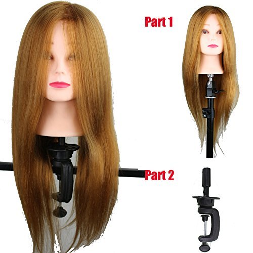 Cosmetology Mannequin Trainning Head 22inch Golden Blonde Color Human and Synthetic Hair with C Clamp Holder