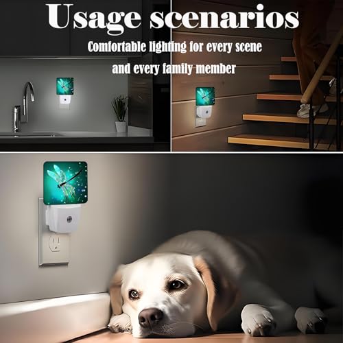 Image of Green Dragonfly Night Light,Plug Into Wall Decor for Stairway,Hallway,Kitchen,Dusk to Dawn Sensor Nightlights for Boys /Girls /Women /Men Room Gifts