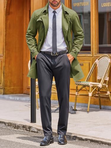 Image of Runcati Mens Double Breasted Trench Coat Notched Lapel Windbreaker Jackets Causal Overcoat With Belt