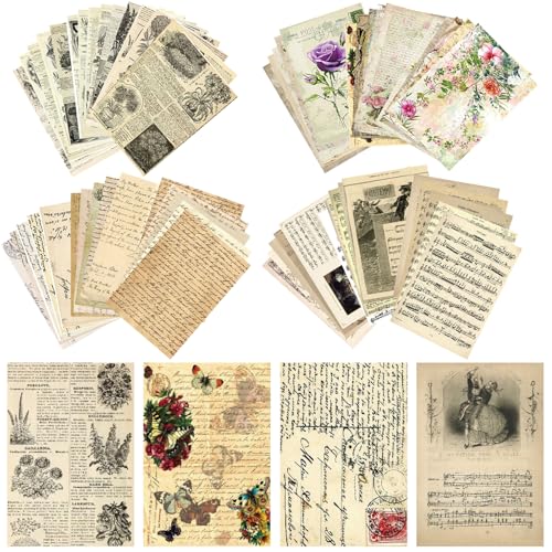 DKDDSSS 120 Feuilles Vintage Scrapbooking Papier de Fond Décoratif, Papier de Décoratif Rétro pour Artisanat Journal DIY Album Photo Décoration, 140x200 mm