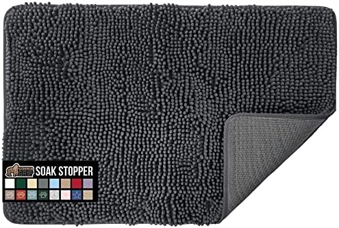 Gorilla Grip Soak Stopper Absorbent Chenille Indoor Doormat, Rubber Backing, Muddy Dog Paws Washable Rug, Quick Dry Microfiber Door Mat Inside Floor, Home Décor Welcome Mats, 30x20, Charcoal