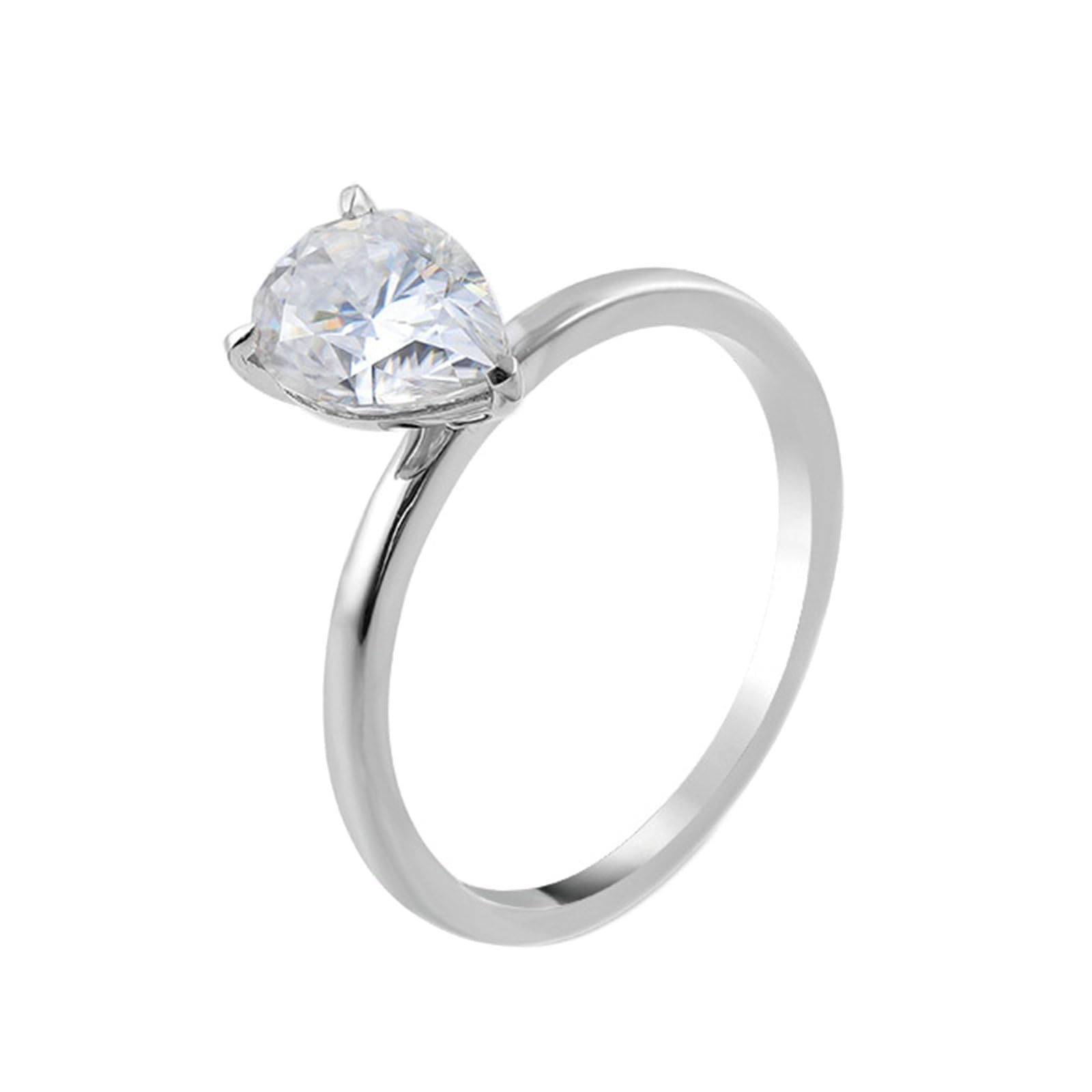 Obrączki ślubne, Pierścionek ślubny 14K Białe Złoto Klasyczne Solitaire 1CT Moissanite Kropla wody Pierścionki zaręczynowe Kobiety Białe Złoto na obietnicę