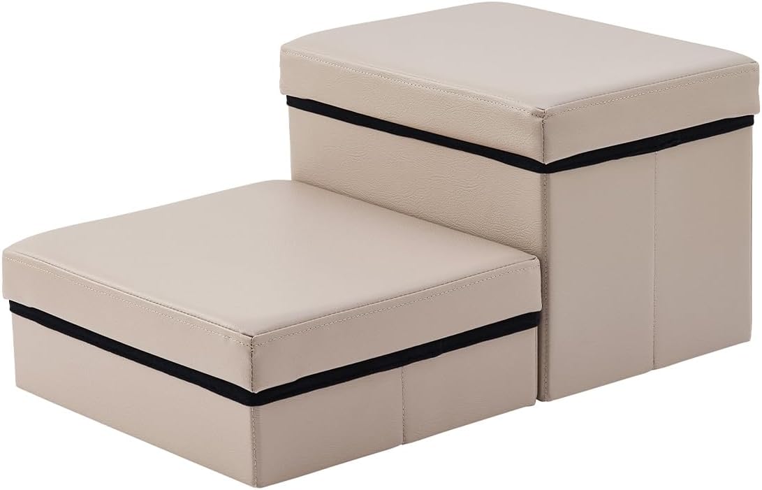 Iris Ohyama Dog Step, Dog Stairs, 2 Tiers, Storage, Foldable, Beige, Small Dogs, Height 11.8 inches (30 cm)