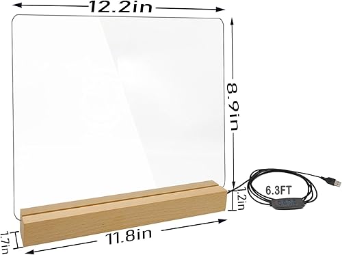Miniatura 2 de Pizarra acrílica de borrado en seco con luz, pizarra blanca transparente de 12 x 10 pulgadas con soporte para escritorio, tableta de notas de