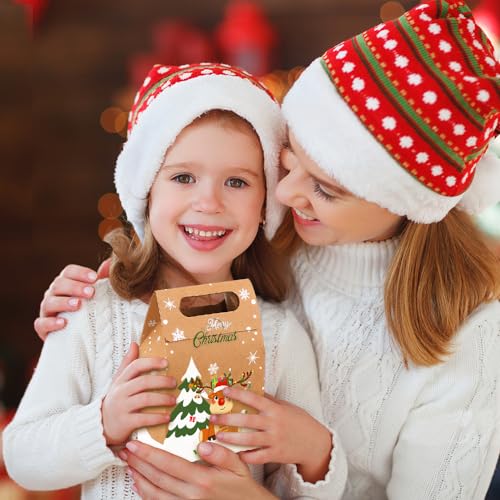 Vellibring 24 caixas de doces de Natal, papel kraft de Natal, biscoitos, doces, sacos para caixas de