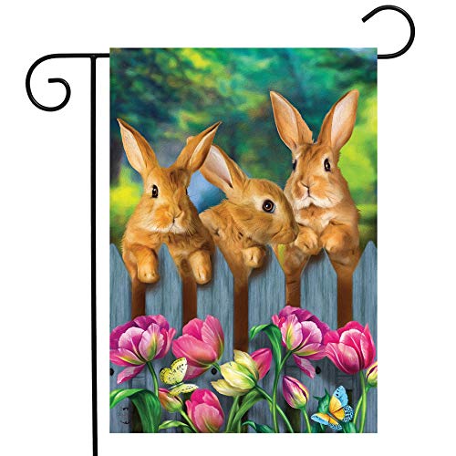 Garden Bunnies Spring Garden Flag Tulips Easter Rabbits 18" X 12.5" #TOP9