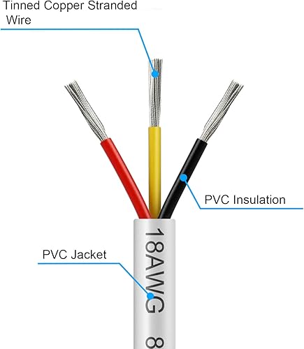 Miniatura 2 de Cable de calibre 18 de 50 pies, 3 conductores, cable eléctrico de 18 AWG, cable de cobre estañado trenzado sin oxígeno 183, cable de bajo voltaje