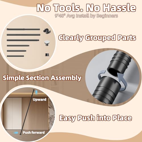 Image of Room Divider, Tension Curtain Rod No Drilling,4-10ft(H) 28-70inch(W) Wall Divider for Room Separation, Heavy Duty Room Partition Separator, Adjustable Folding Privacy Screens,Black