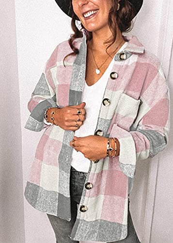 Women's Brushed Plaid Shirts Long Sleeve Flannel Lapel Button Down Cardigan Boyfriend Shacket Jacket Coats3