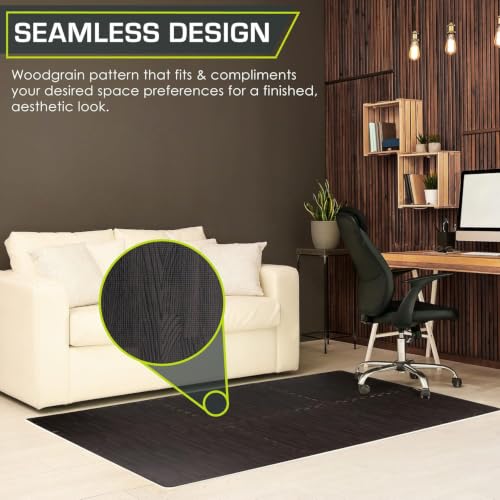 Image of ProsourceFit Wood Grain Puzzle Mat 1 /2-inch, 12 EVA Foam Interlocking Floor Tiles (48 SQ FT) for Secure Indoor Gym Flooring, Office Spaces, Living Rooms, and Play Areas, Carbon Black