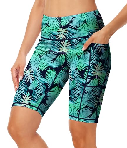 Image of AOBUTE Womens 9 inch /10 inch /11 inch Long Swim Board Shorts High Waisted UPF 50+ Biker Shorts with Pockets