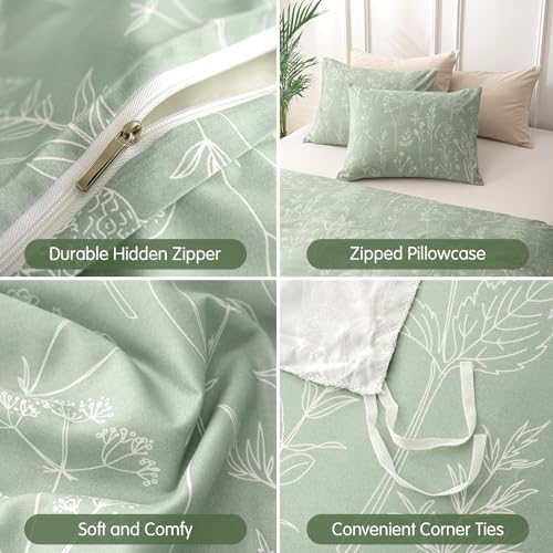 Tokokimo Sage Green Super King Duvet Cover Set, Floral Bedding Set - Image 4