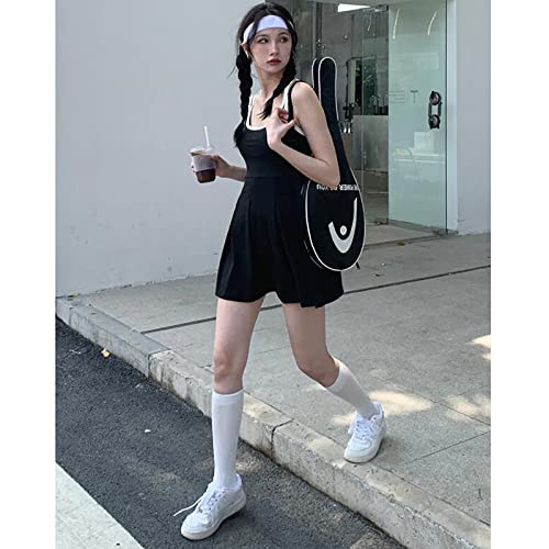 Huskydg Vestido de tênis feminino decote em U costas nuas sem mangas treino esportivo golfe badminto
