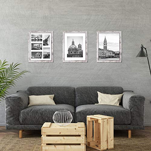 Q.hou 11X14 Picture Frames Wood Patten Distressed White Set Of 2, Each Frame With 2 Mats,Display 8X10 Or Five 4X6 Photos With Mat & 11X14 Picture Without Mat For Wall Mount (Qh-Pf11X14-Rw) #TOP2