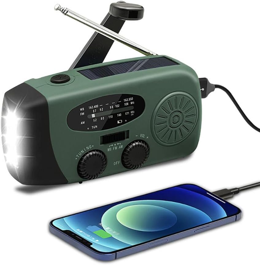 Radio Manivela de Emergencia Portátil, Radio AM/FM Recargable Solar y por Manivela, 2000mAh Powerbank, Linterna LED de 3 Modos, Luz de Lectura-Cargador Celular, Alarma SOS para Camping y Supervivencia - Amazon product rated Grade B