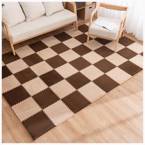 ふわふわのインターロッキングカーペットタイル Pack Of 6 Interlocking Foam Patchwork Carpet Mats Multicolor 60x60x1cm(Beige+coffee)