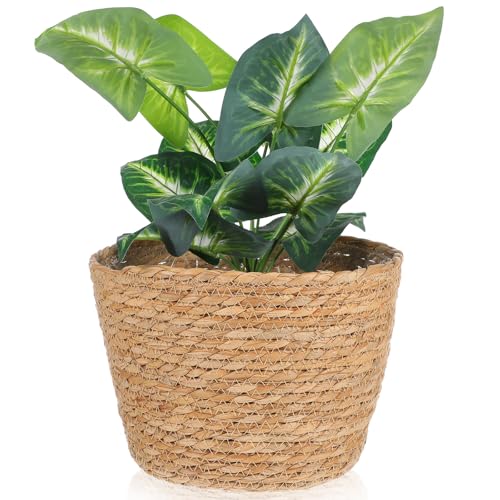 GATHINESS Maceta Tejida de Mimbre Mediana Cesta para Plantas Forro Macetero Decorativo para Interior y Exterior Jardinera Duradera para Flores y Suculentas Cesta de Jardín Funcional