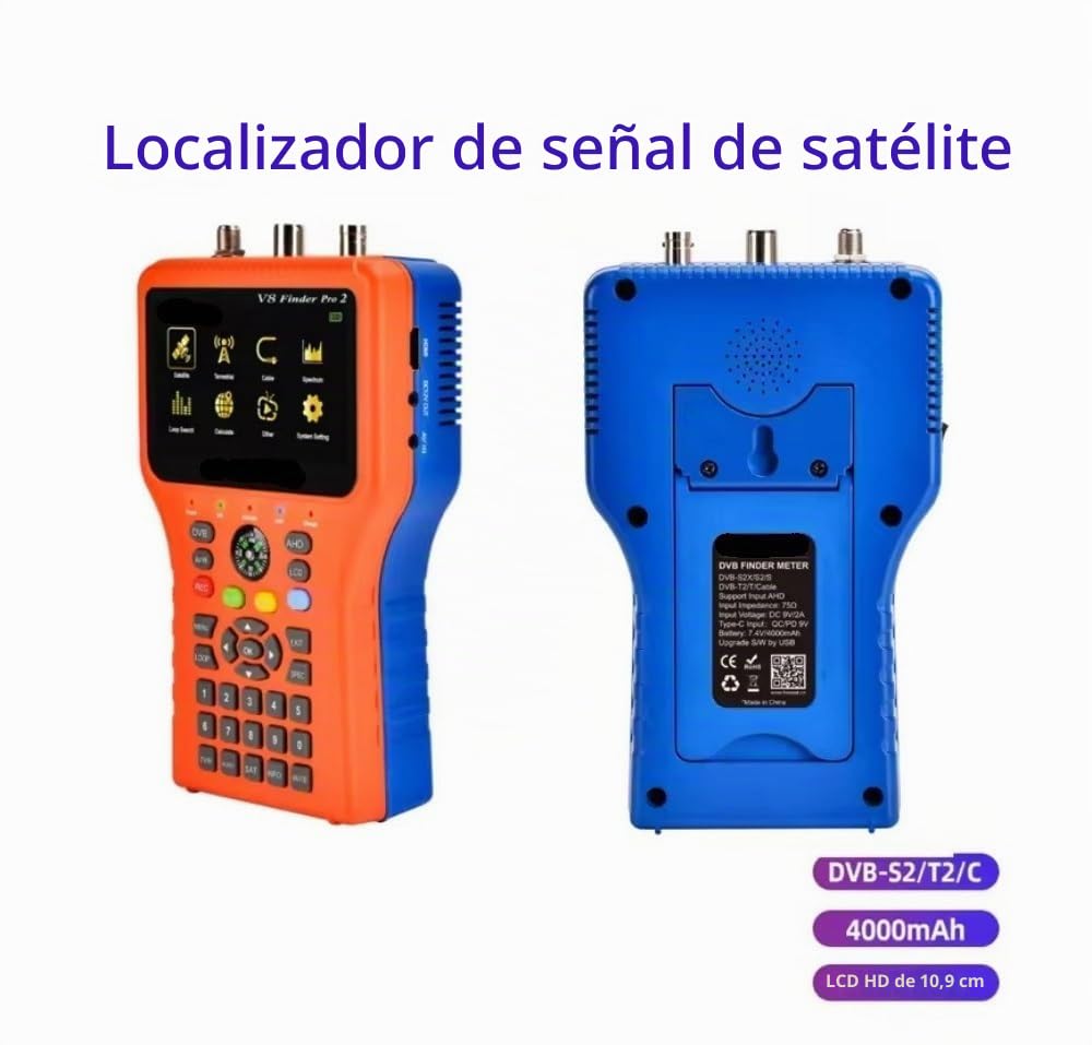 Medidor de Campo TDT, V8 Finder Pro2 - Medidor de señal satelital DVB-S2/T2/C, buscador de satélite digital HD con HEVC MPEG-4, receptor de TV satelital